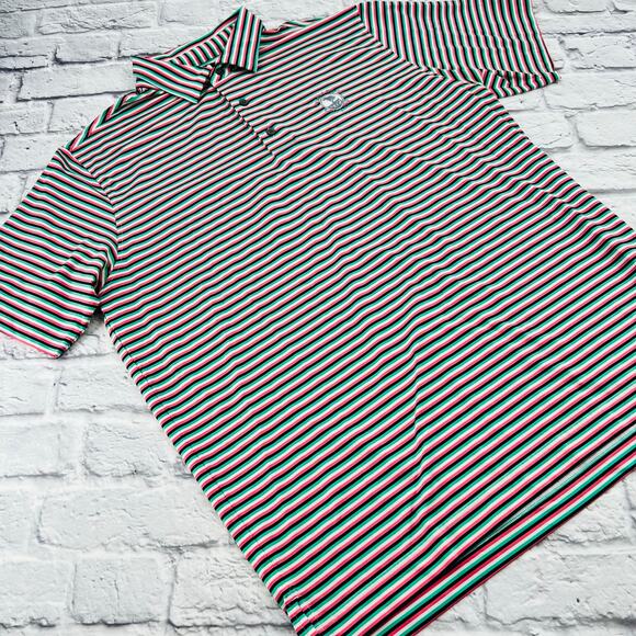 FOOTJOY Men's Pebble Beach‎ Golf Performance Polo Shirt XL Pink/Green Stripes - Picture 1 of 10